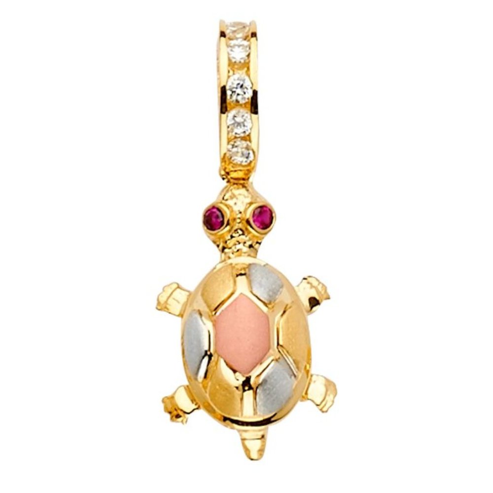 14K Tri Color Turtle Pendant